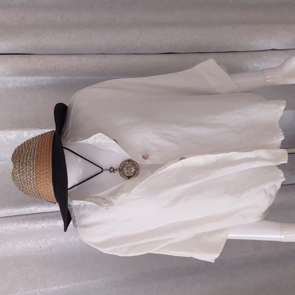 Bryn Walker dolman box button front white linen shirt unconstructed hidden S HOT - Picture 8 of 12